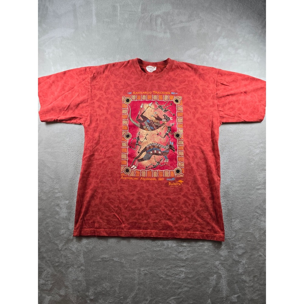 Vintage Bulurru T-Shirt Mens XXL Red Kangaroo Tracking Australian Aboriginal Art